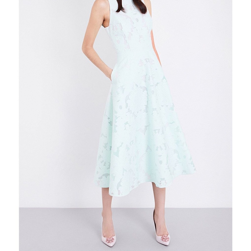 TED BAKER Mint Green Roshi Burn Out Lace Tie The Knot Midi Dress 2 US 4-6